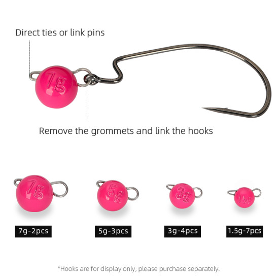 TSURINOYA Tungsten Cheburashka Steel Jig Head 1.5/3/5/7g Lead Sinker Soft Lure Texas PINK TSURINOYA Tungsten Cheburashka Steel Jig Head 1.5/3/5/7g Lead Sinker Soft Lure Texas PINK