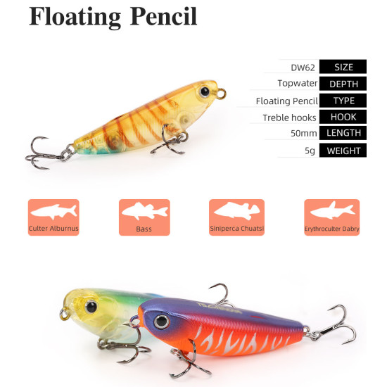 Τεχνητο TSURINOYA DW62 5.0cm/5g Mini Topwater pencil Τεχνητο TSURINOYA DW62 5.0cm/5g Mini Topwater pencil