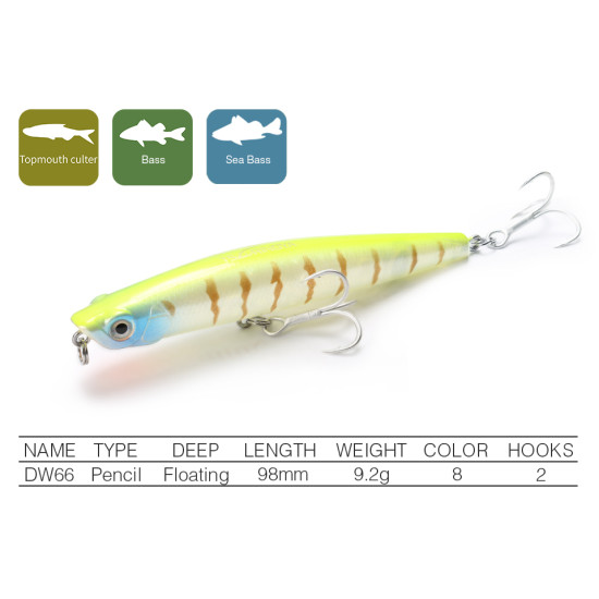 Τεχνητο TSURINOYA DW66 98mm 9.2g Floating Top Water Τεχνητο TSURINOYA DW66 98mm 9.2g Floating Top Water