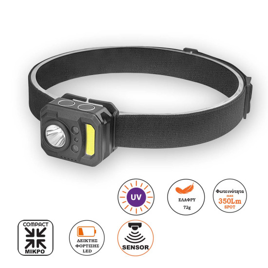Φακος Alpin Κεφαλής Ελαφρύς Sensor 350lm,Κοκκινο+UV Cob Φακος Alpin Κεφαλής Ελαφρύς Sensor 350lm,Κοκκινο+UV Cob