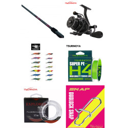 Σετ Eging για Καλαμάρι – Καλάμι Daiwa Ninja, Μηχανισμός Tsurinoya, Νήμα PE X4, Fluorocarbon,παραμανες & 5 Καλαμαριέρες