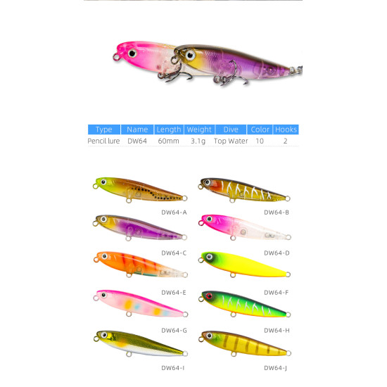 Τεχνητο TSURINOYA DW64 60mm 3.1g Floating Pencil Τεχνητο TSURINOYA DW64 60mm 3.1g Floating Pencil